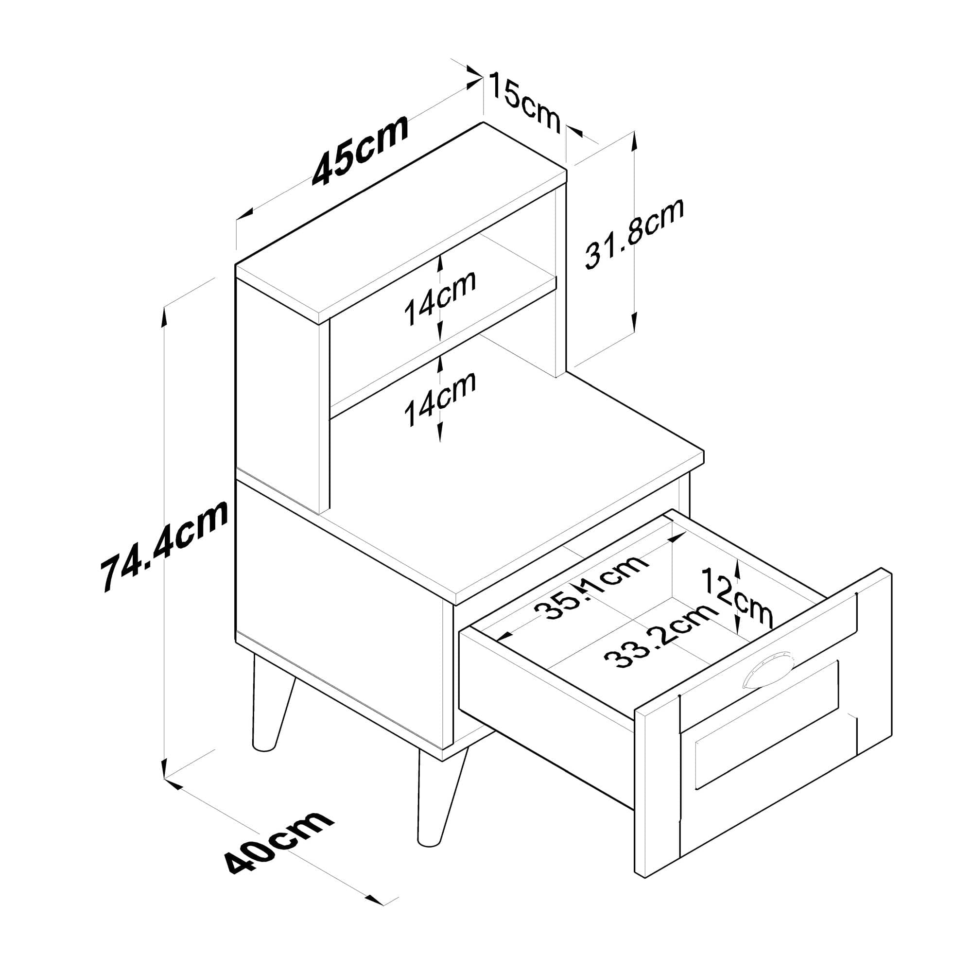 Noptiera din pal si plastic, cu 1 sertar, Bandy 2786 Alb / Nuc, l45xA40xH74,4 cm (6)