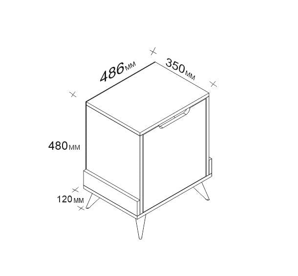 Noptiera din pal si plastic, cu 1 usa, Monzana Nuc / Alb, l48,6xA35xH60 cm (4)