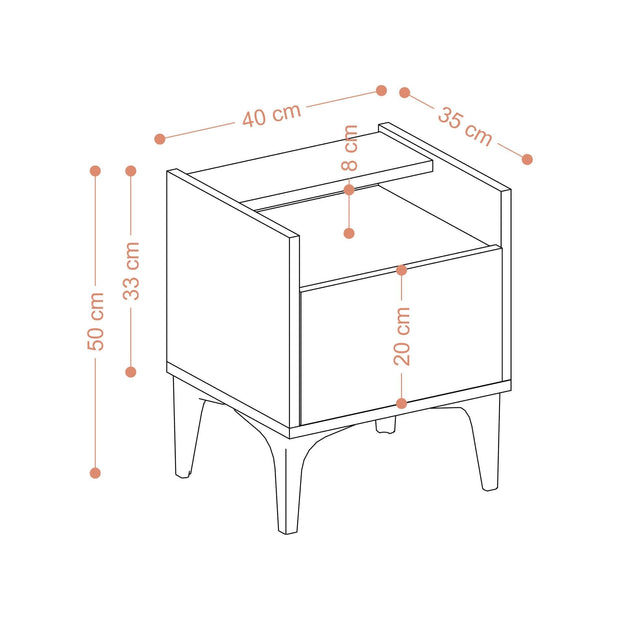 Noptiera din pal si plastic, cu 1 usa, Zeze Nuc / Negru, l40xA35xH50 cm (3)