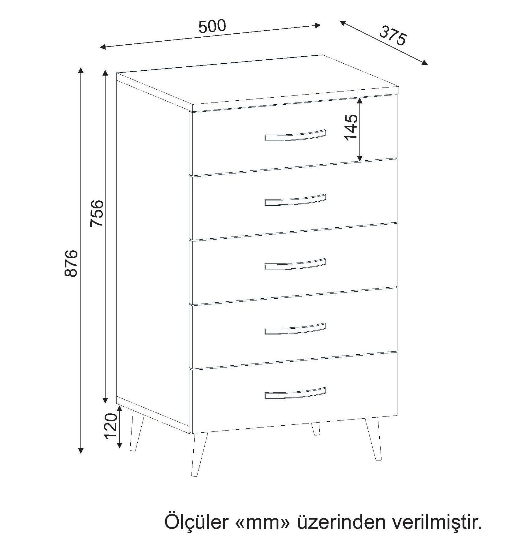 Noptiera din pal si plastic, cu 5 sertare, Cemre 5C Alb, l50xA37,5xH87,6 cm (4)