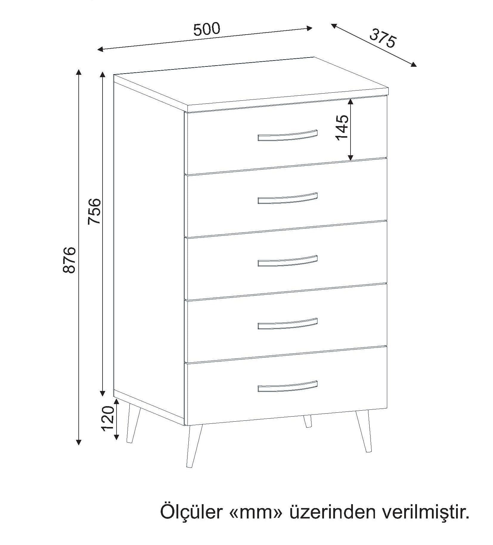 Noptiera din pal si plastic, cu 5 sertare, Cemre 5C Nuc / Alb, l50xA37,5xH87,6 cm (4)