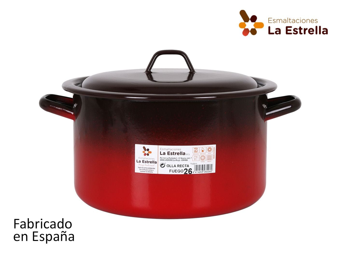 Inde Soler Hispania Oala din metal emailat, capac inclus, Ø26 cm, 7,7L, Fuego Burgundy / Rosu