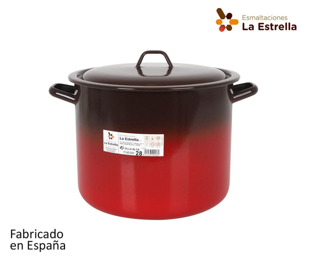 Inde Soler Hispania Oala din metal emailat, capac inclus, Ø28 cm, 13L, Fuego Burgundy / Rosu