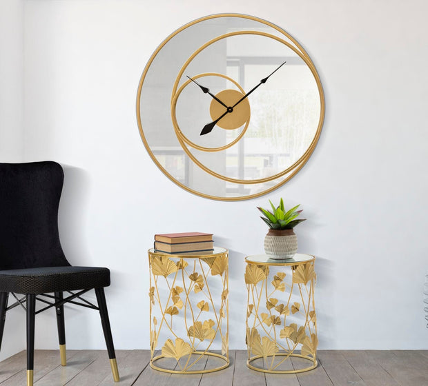 Oglinda decorativa cu ceas, din metal, Clock Auriu, Ø90 cm (4)