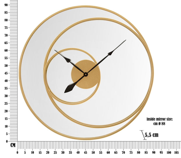 Oglinda decorativa cu ceas, din metal, Clock Auriu, Ø90 cm (5)