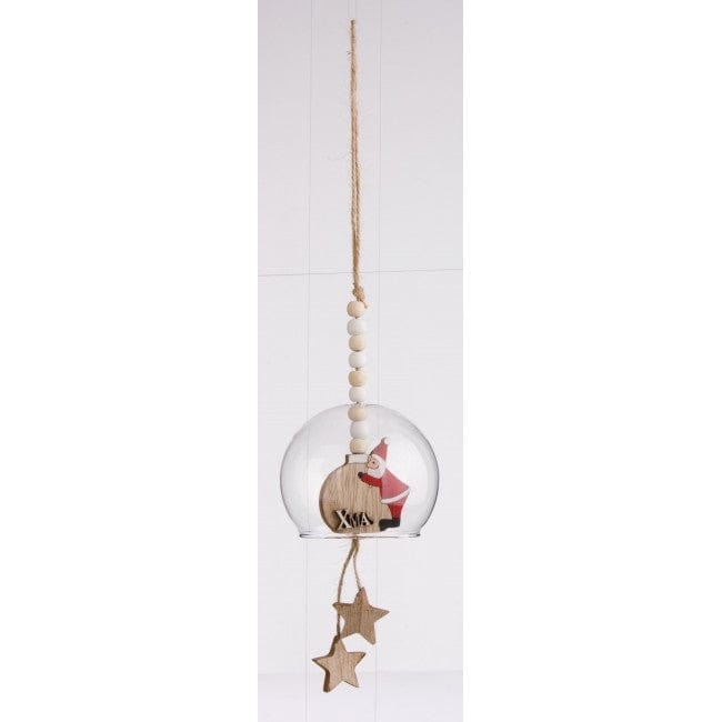 Bizzotto Ornament pentru brad, din lemn si sticla Behn Santa Natural, H11,5 cm