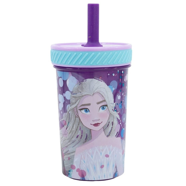 Pahar anti-rasturnare pentru bebe, din plastic, cu pai, Frozen Multicolor, 370 ml (1)