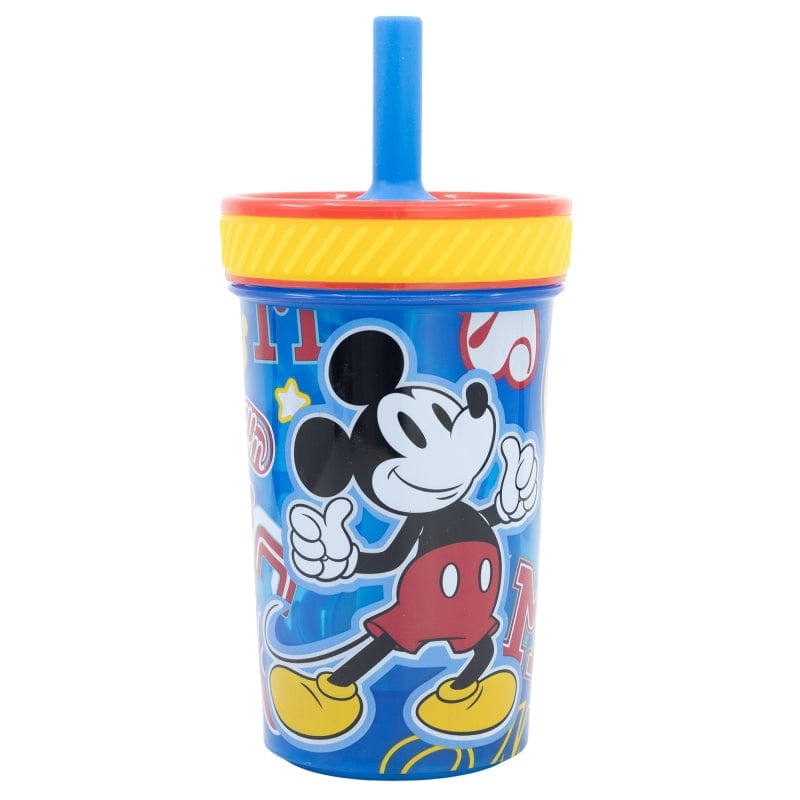 Pahar anti-rasturnare pentru bebe, din plastic, cu pai, Mickey Mouse Multicolor, 370 ml