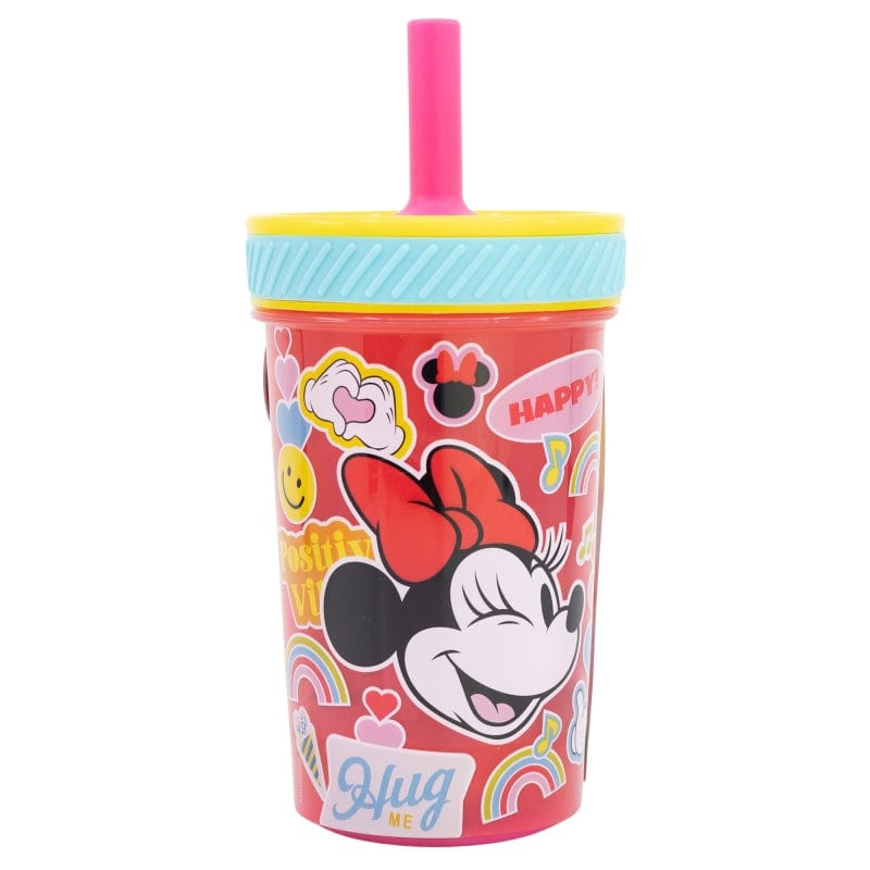 Pahar anti-rasturnare pentru bebe, din plastic, cu pai, Minnie Mouse Multicolor, 370 ml