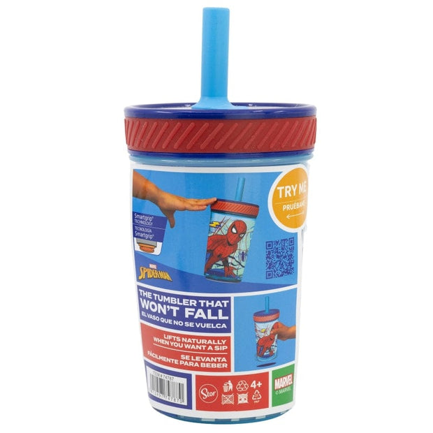 Pahar anti-rasturnare pentru bebe, din plastic, cu pai, Spider-Man Multicolor, 370 ml (2)