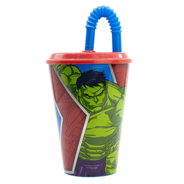 Pahar pentru copii, din plastic, cu pai, Avengers Multicolor, 430 ml