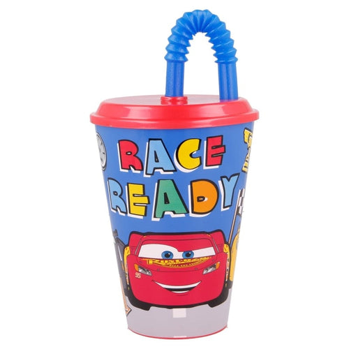 Pahar pentru copii, din plastic, cu pai, Cars Multicolor, 430 ml