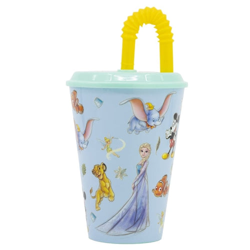 Pahar pentru copii, din plastic, cu pai, Classic Disney Multicolor, 430 ml