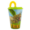 Pahar pentru copii, din plastic, cu pai, Dino Multicolor, 430 ml (1)