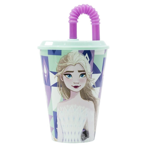 Pahar pentru copii, din plastic, cu pai, Frozen Multicolor, 430 ml