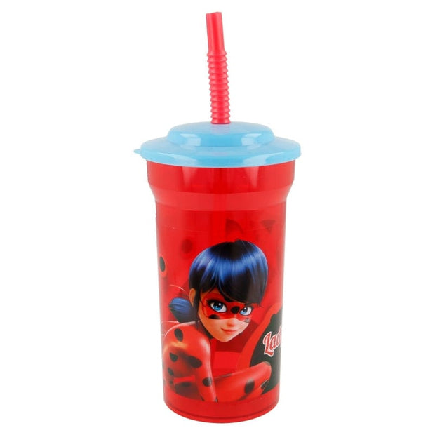 Pahar pentru copii, din plastic, cu pai, Lady Bug Multicolor, 460 ml