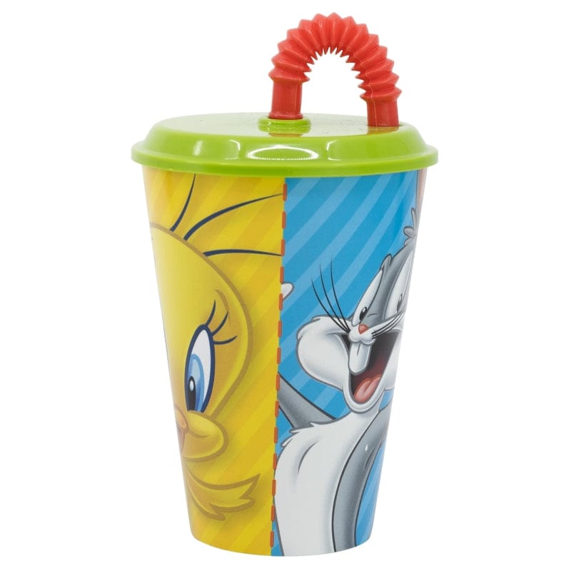 Pahar pentru copii, din plastic, cu pai, Looney Tunes Multicolor, 430 ml