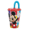 Pahar pentru copii, din plastic, cu pai, Mickey Mouse Multicolor, 430 ml