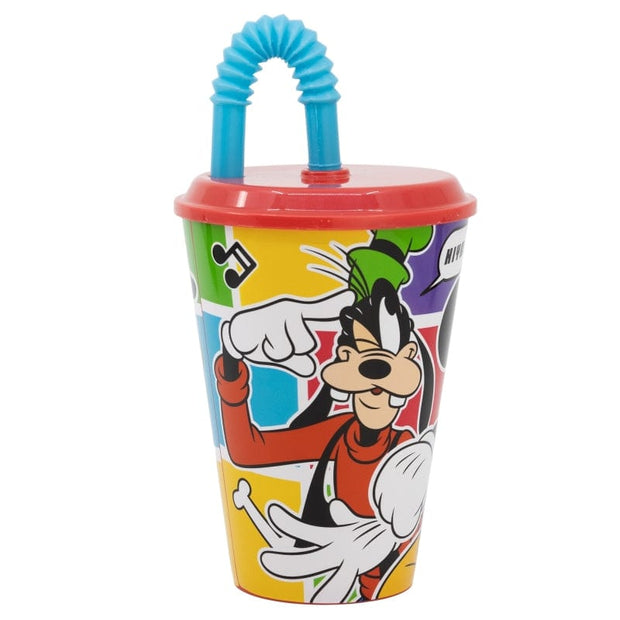 Pahar pentru copii, din plastic, cu pai, Mickey Mouse Multicolor, 430 ml (1)