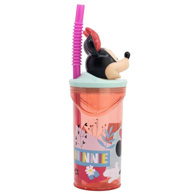 Pahar pentru copii, din plastic, cu pai si figurina, Minnie Mouse Multicolor, 360 ml (1)