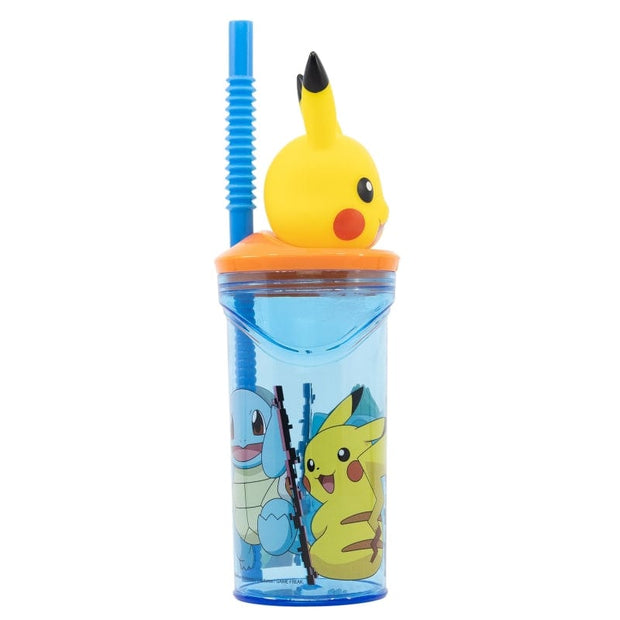 Pahar pentru copii, din plastic, cu pai si figurina, Pokemon Multicolor, 360 ml (1)