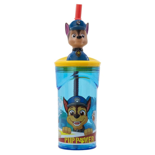 Pahar pentru copii, din plastic, cu pai si figurina, Pup Power Multicolor, 360 ml