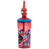 Pahar pentru copii, din plastic, cu pai si figurina, Spider-Man Multicolor, 360 ml