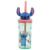 Pahar pentru copii, din plastic, cu pai si figurina, Stitch Multicolor, 360 ml