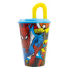 Pahar pentru copii, din plastic, cu pai, Spider-Man Multicolor, 430 ml