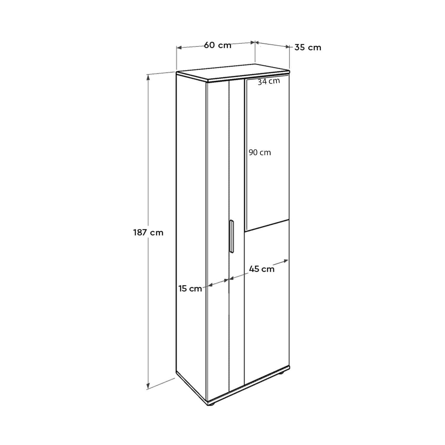 Pantofar din pal, cu 1 usa, SCH 629-BB-2 Alb, l60xA35xH187 cm (8)