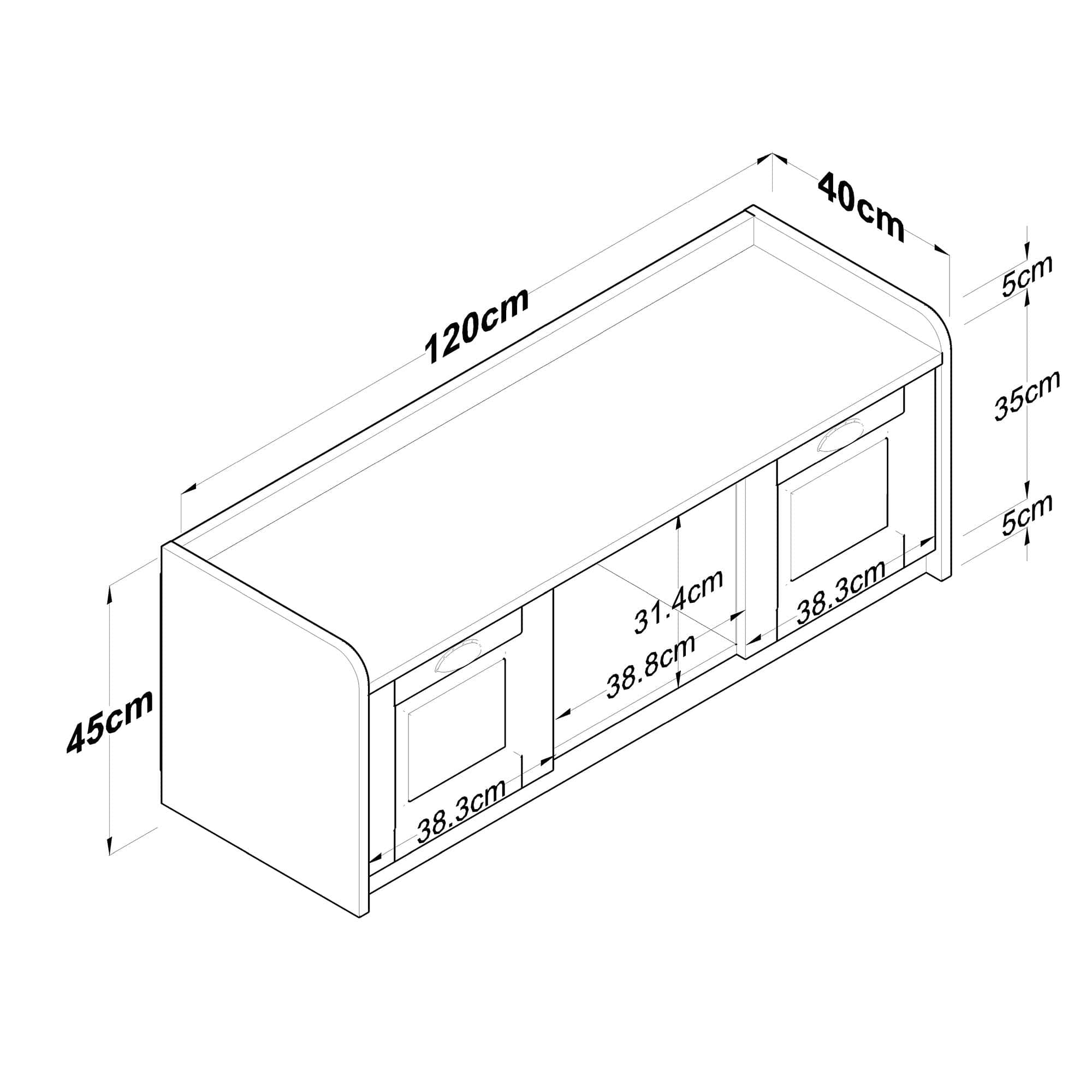 Pantofar din pal, cu 2 usi, Eb101 - 2041 Alb, l120xA40xH45 cm (8)