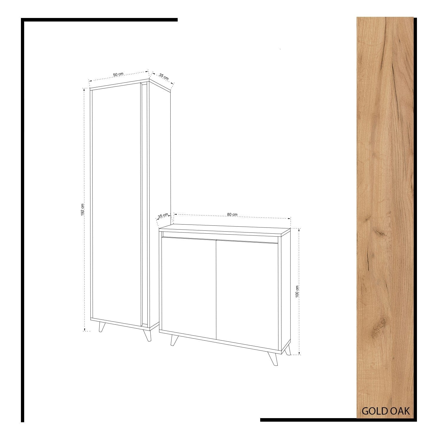 Pantofar din pal, cu 2 usi, Omninde Stejar / Alb, l80xA35xH100 cm (5)