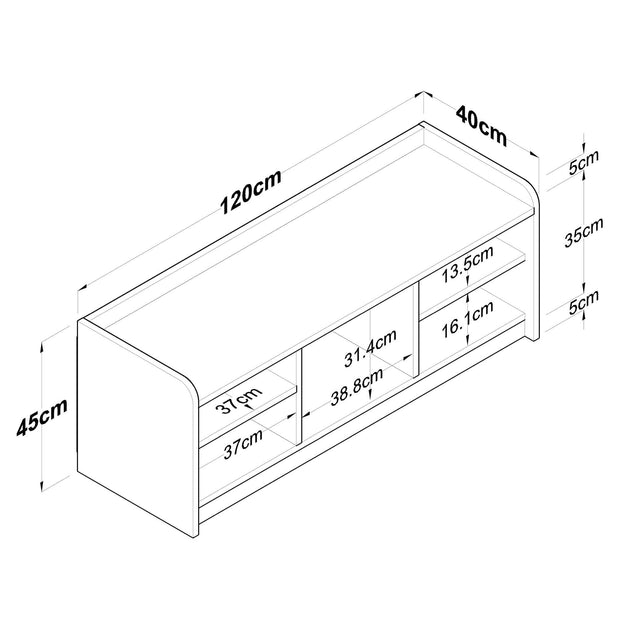 Pantofar din pal, cu 2 usi, P2 - 1808 Alb / Nuc, l120xA40xH45 cm (14)