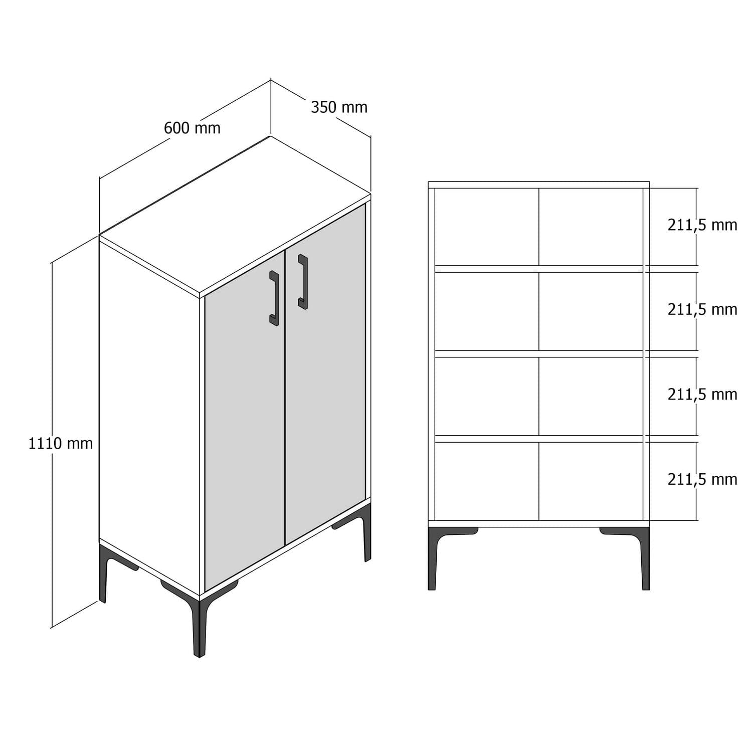 Pantofar din pal, cu 2 usi, Prag Alb, l60xA35xH111 cm (5)