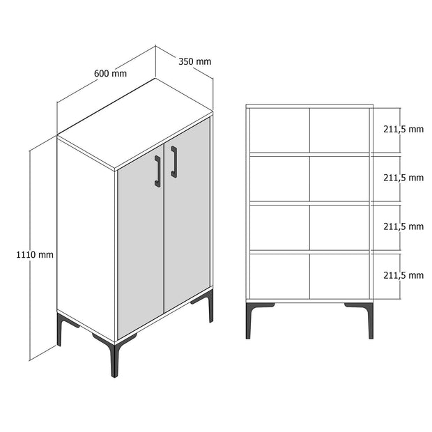 Pantofar din pal, cu 2 usi, Prag Alb, l60xA35xH111 cm (5)