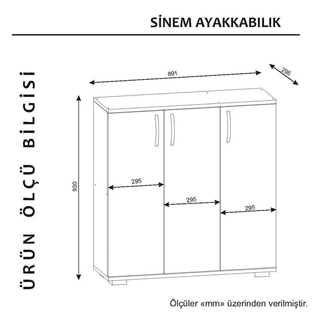 Pantofar din pal, cu 3 usi, Sinem Alb / Nuc, l89,1xA29,5xH93 cm (2)