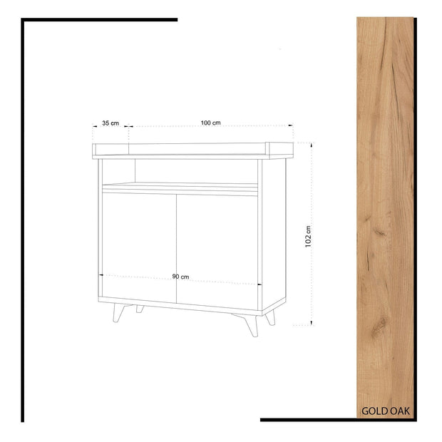 Pantofar din pal si metal, cu 2 usi, Solea Stejar / Galben, l100xA35xH102 cm (3)