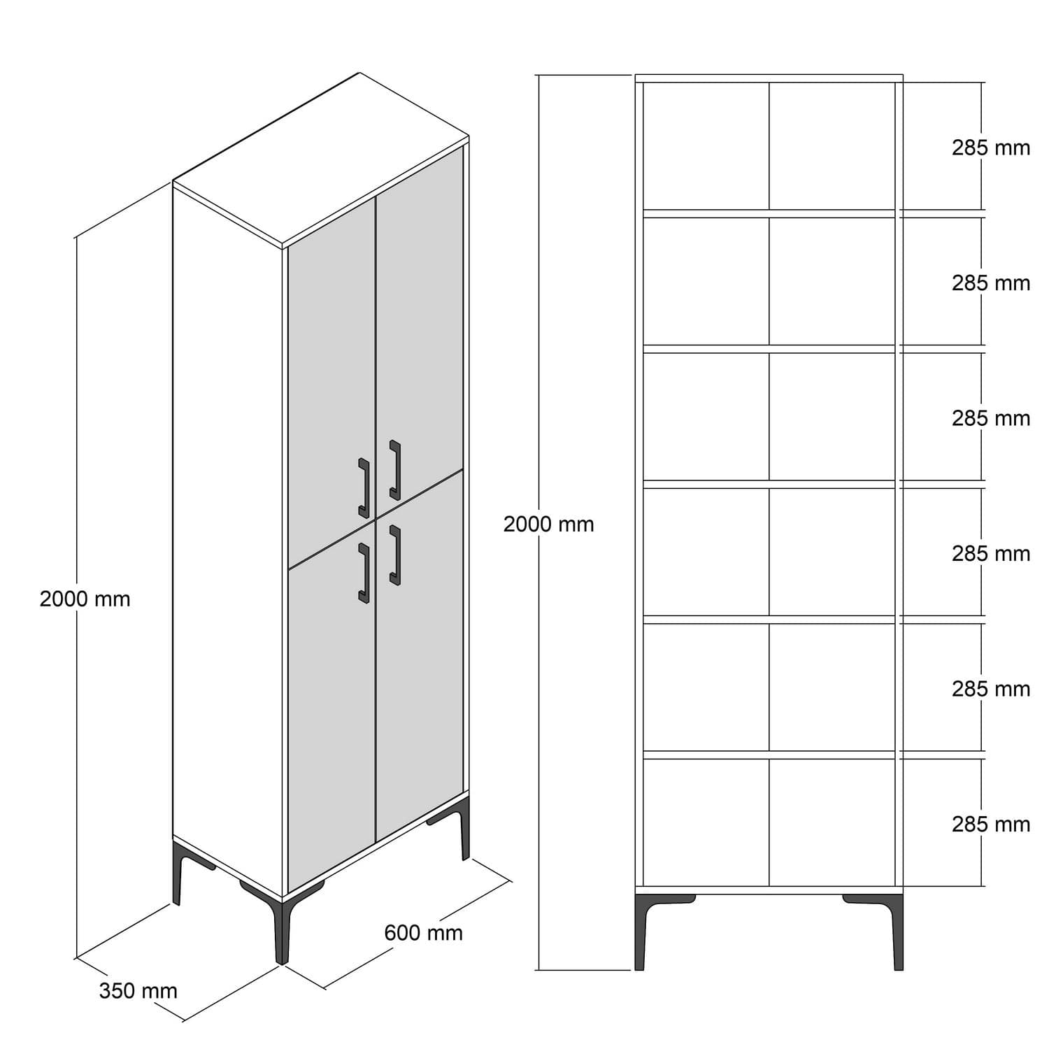 Pantofar din pal si metal, cu 4 usi, Berlin A Nuc / Alb, l60xA35xH200 cm (5)