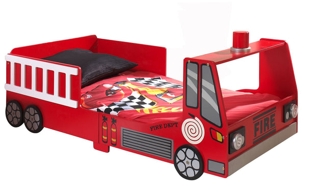 Vipack 140 x 70 cm Pat din lemn, pentru copii, Fire Truck Rosu, saltea inclusa, 140 x 70 cm