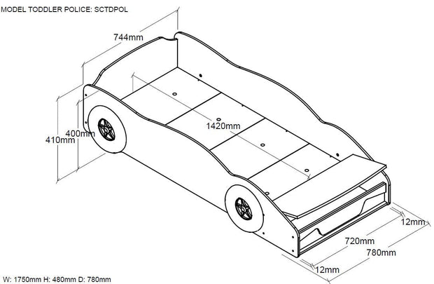 Vipack 140 x 70 cm Pat din lemn, pentru copii, Police Car Albastru, saltea inclusa, 140 x 70 cm