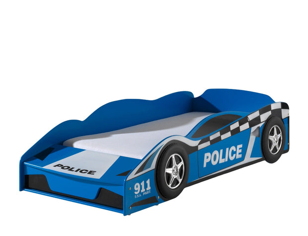 Vipack 140 x 70 cm Pat din lemn, pentru copii, Police Car Albastru, saltea inclusa, 140 x 70 cm