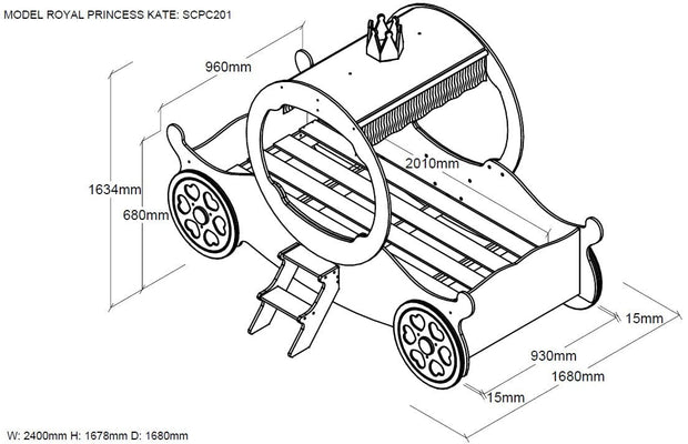 Pat din lemn, pentru copii, Princess Kate Car Roz, saltea inclusa, 200 x 90 cm (1)