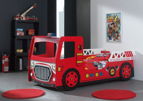 Pat din MDF, pentru copii, Fire Truck Rosu, 200 x 90 cm