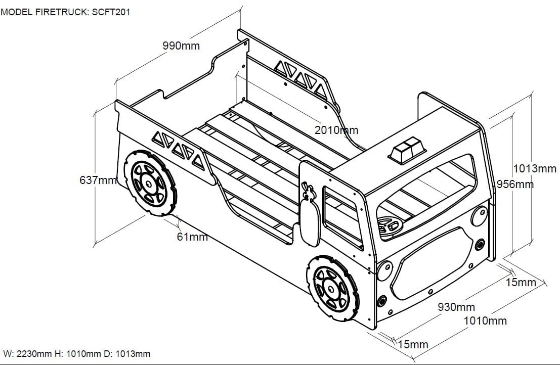 Pat din MDF, pentru copii, Fire Truck Rosu, 200 x 90 cm (1)