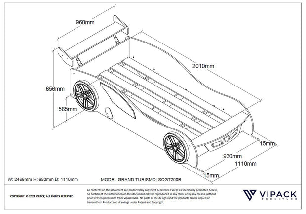 Pat din MDF, pentru copii, Grand Turismo Albastru, 200 x 90 cm (1)