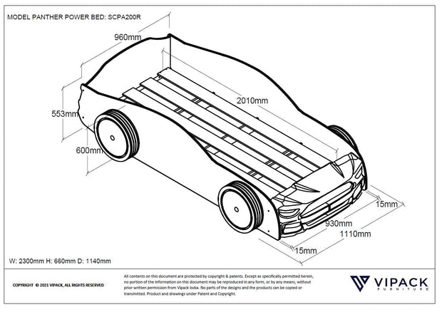 Pat din MDF, pentru copii, Panther Car Rosu, 200 x 90 cm (1)