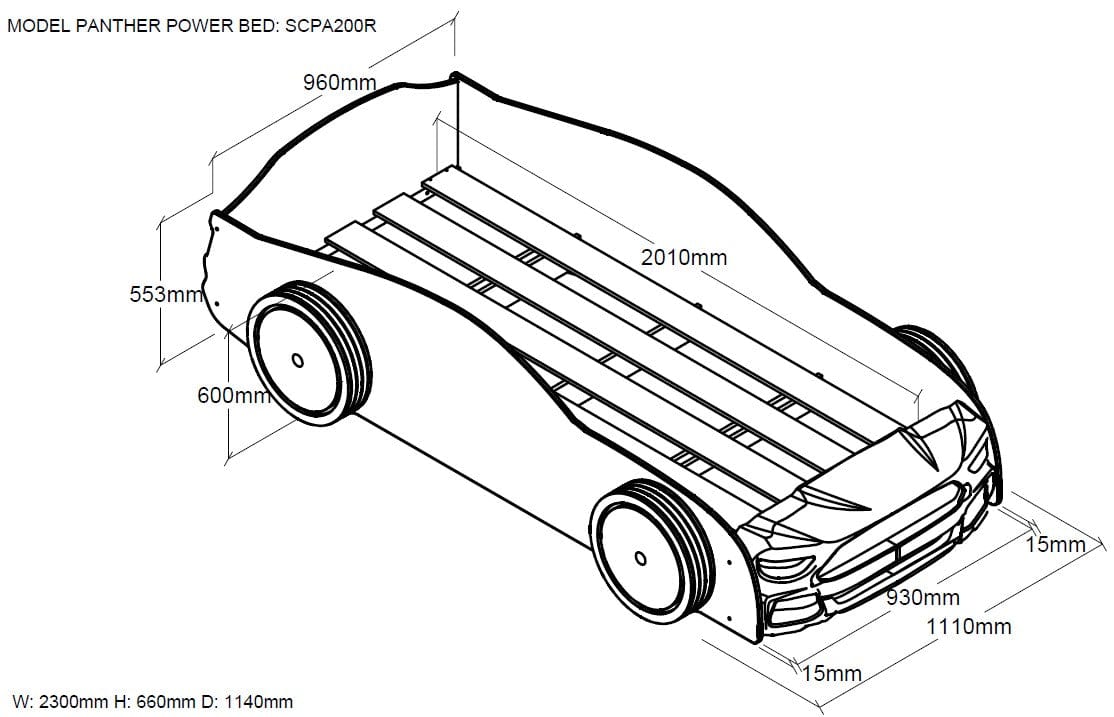 Pat din MDF, pentru copii, Panther Car Rosu, saltea inclusa, 200 x 90 cm (1)