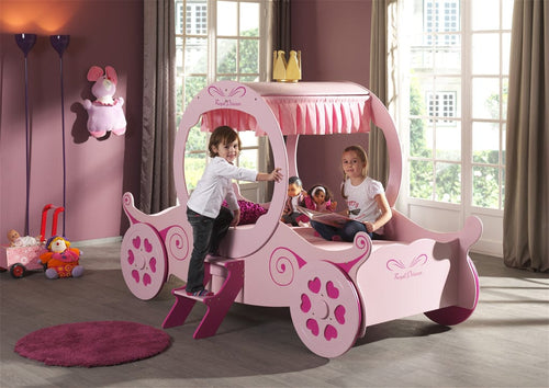 Pat din MDF, pentru copii, Princess Kate Car Roz, 200 x 90 cm