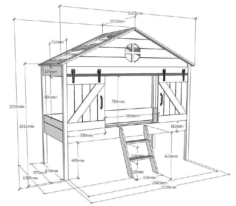 Pat din MDF, tip casuta, pentru copii, Barnie Alb, 200 x 90 cm (1)