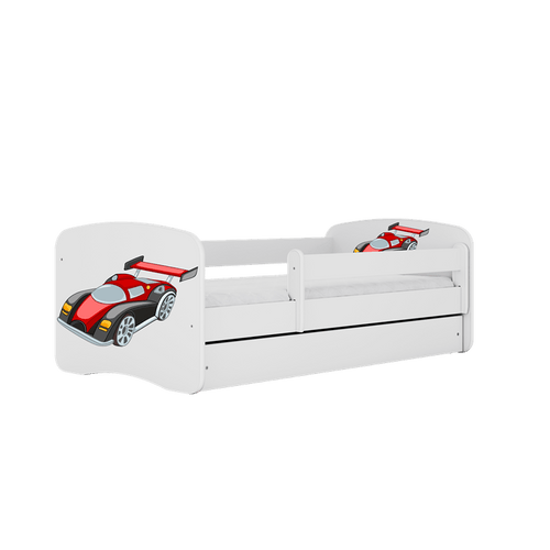 Kocot Kids Pat din pal, cu 1 sertar, pentru copii, Racing Car III Alb